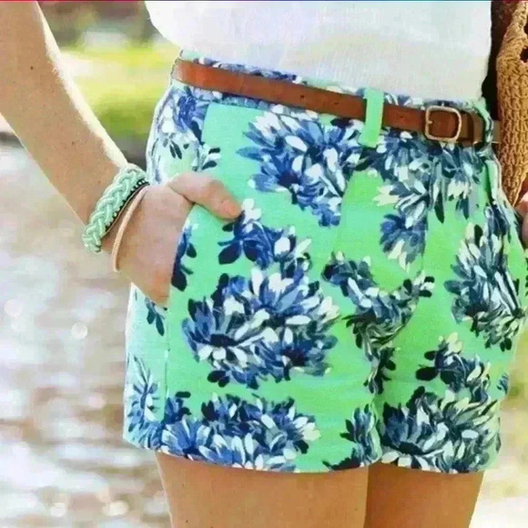 NWT J. Crew Green and Blue Botanical Floral Twill Shorts - Picture 5 of 5